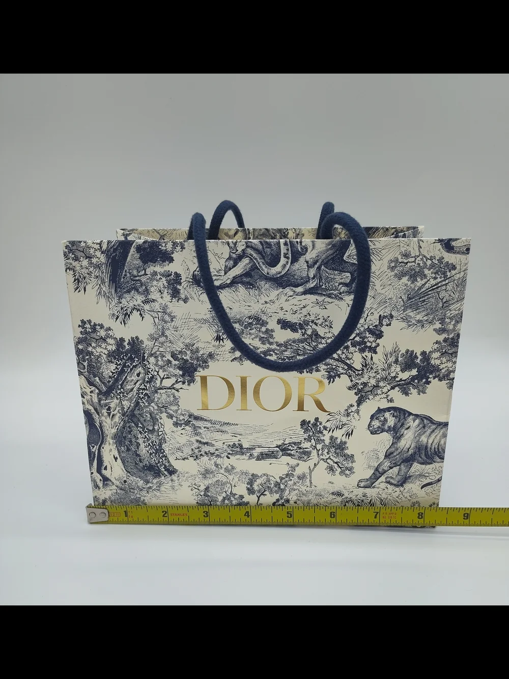 DIOR Toile Jungle Navy Gift Bag Gold Logo Boutique Packaging Tiger Medium EUC